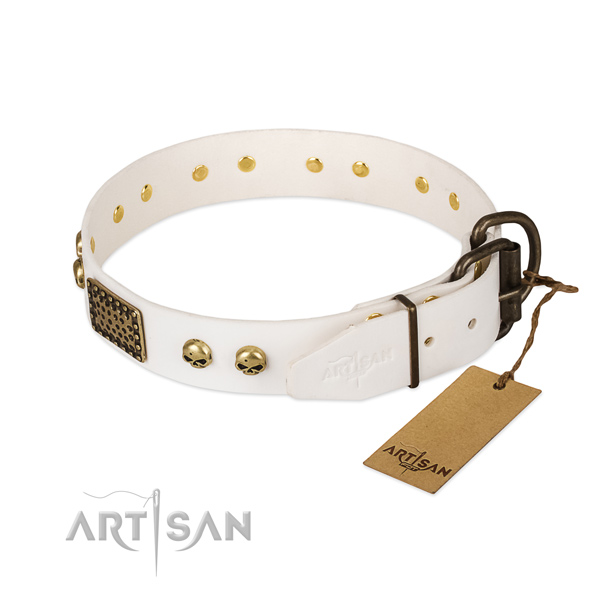 Easy adjustable full grain leather dog collar for daily walking your dog