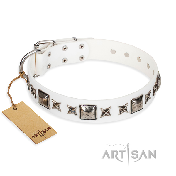 Easy wearing dog collar of best quality genuine leather with studs