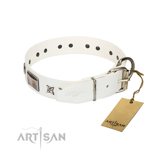 Stunning collar of full grain genuine leather for your attractive doggie