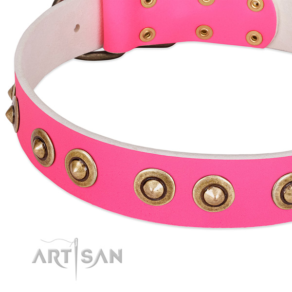 Reliable D-ring on full grain genuine leather dog collar for your canine