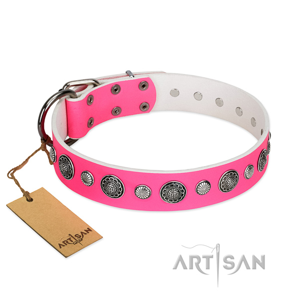 Reliable full grain genuine leather dog collar with rust resistant fittings