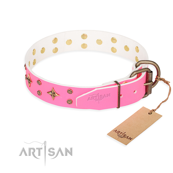 Handy use studded dog collar of fine quality genuine leather