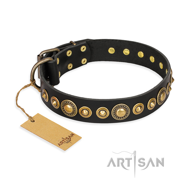 Reliable full grain genuine leather dog collar handcrafted for everyday use