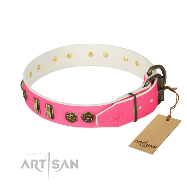 Rust-proof hardware on full grain leather dog collar for your canine