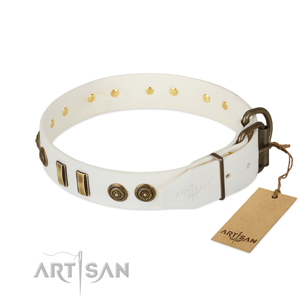 Corrosion proof decorations on natural leather dog collar for your canine