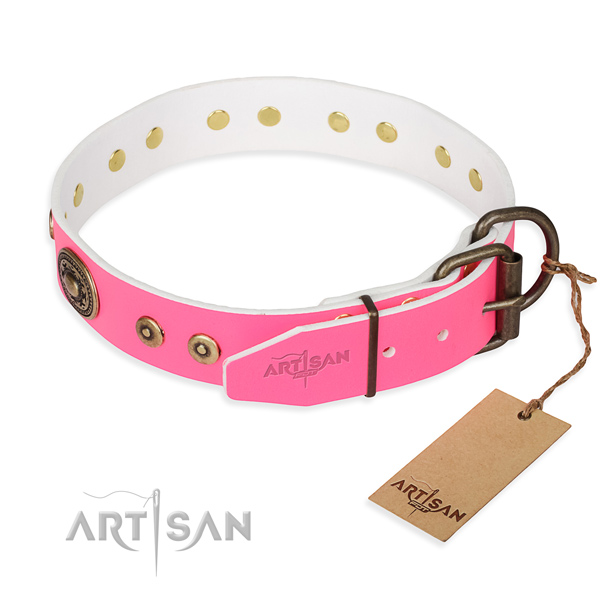 Natural genuine leather dog collar made of top rate material with corrosion proof decorations