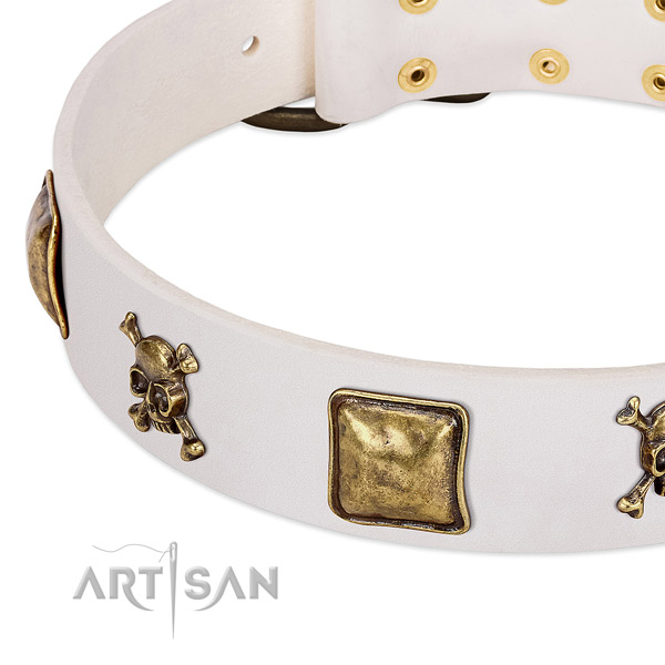 Comfortable wearing full grain leather dog collar with extraordinary embellishments