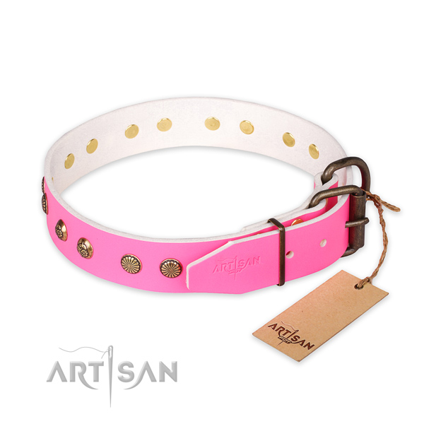 Durable hardware on natural genuine leather collar for your impressive pet
