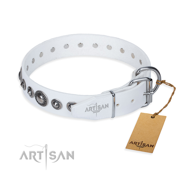 Natural genuine leather dog collar made of high quality material with corrosion proof studs