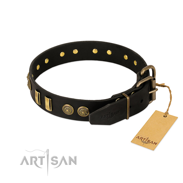 Corrosion resistant buckle on full grain leather dog collar for your doggie