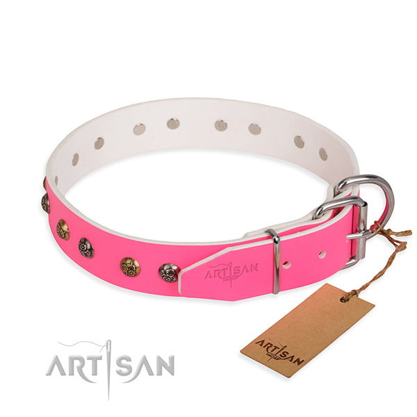 Full grain genuine leather dog collar with exquisite rust resistant decorations