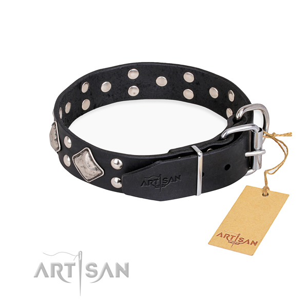 Full grain genuine leather dog collar with exquisite rust resistant decorations
