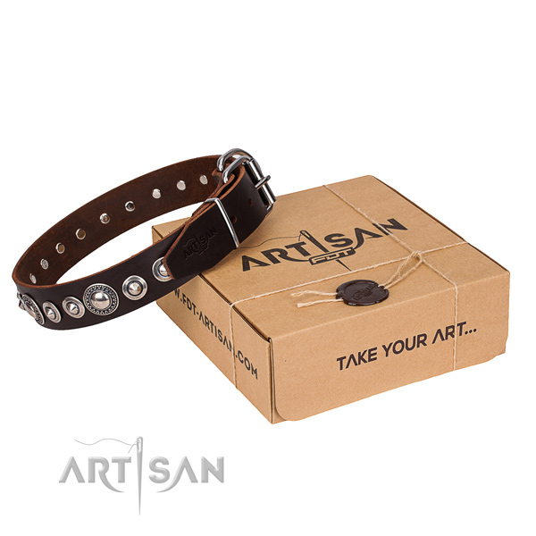 Quality full grain genuine leather dog collar