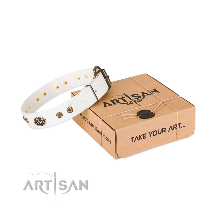 Durable hardware on leather dog collar for your four-legged friend