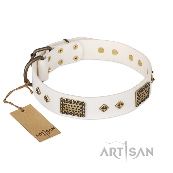 Inimitable full grain natural leather dog collar for fancy walking