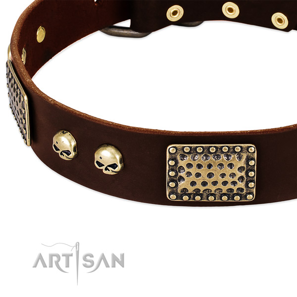 Durable fittings on full grain genuine leather dog collar for your pet