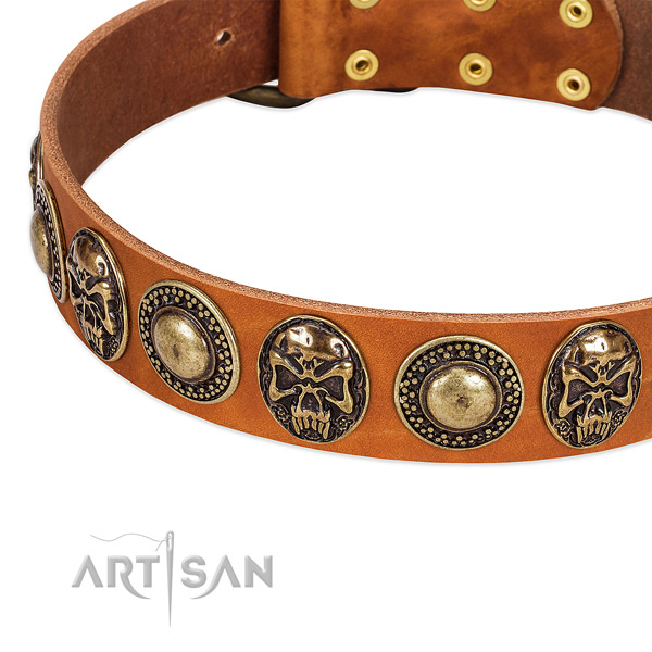 Rust-proof D-ring on full grain genuine leather dog collar for your dog