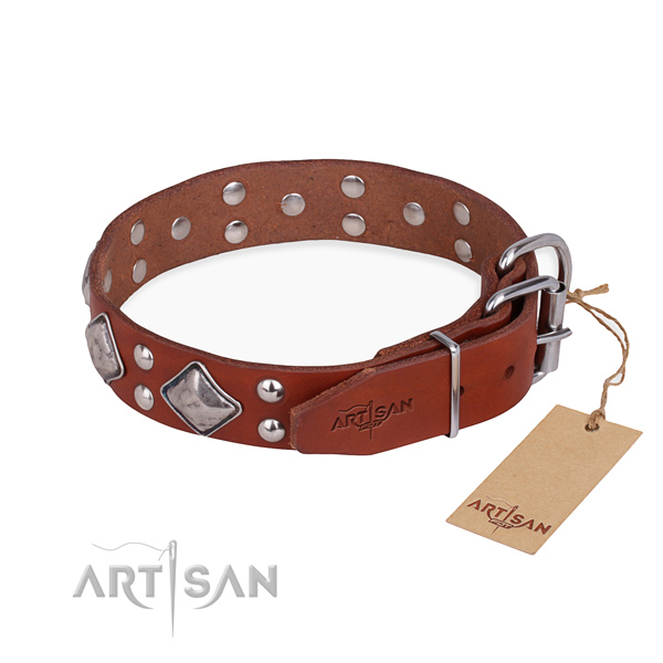 Genuine leather dog collar with stunning rust resistant embellishments