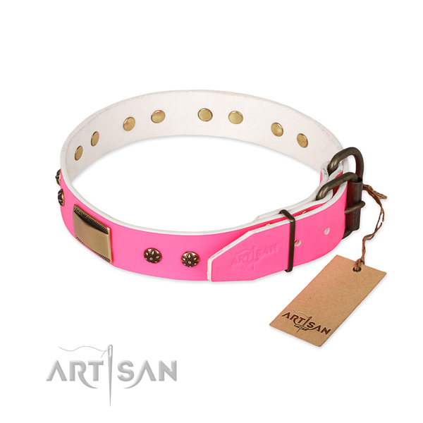 Full grain genuine leather dog collar with durable fittings and decorations