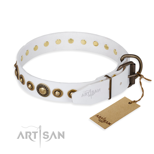 Strong full grain genuine leather dog collar created for daily use
