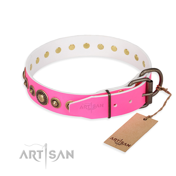 Gentle to touch full grain genuine leather dog collar made for daily use