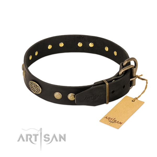Strong traditional buckle on full grain natural leather dog collar for your doggie