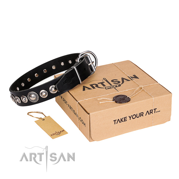 Durable genuine leather dog collar