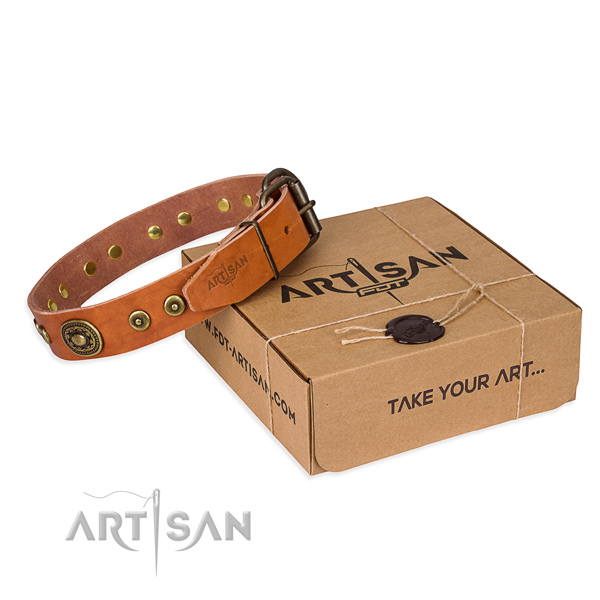 Leather dog collar made of top notch material with corrosion resistant hardware