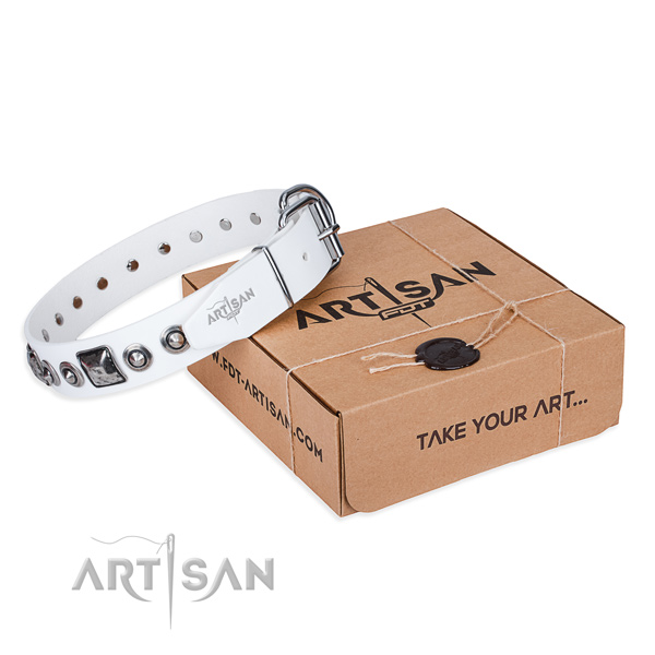 Genuine leather dog collar made of reliable material with corrosion resistant buckle