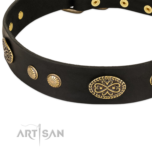 Rust resistant D-ring on full grain natural leather dog collar for your canine
