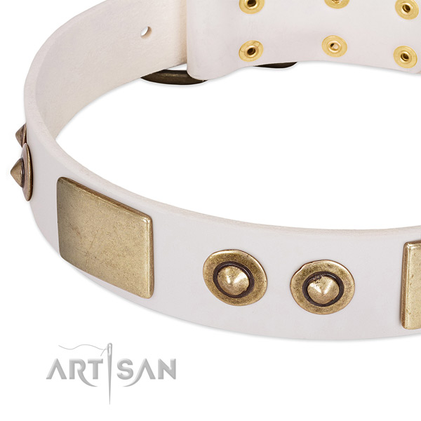 Reliable D-ring on full grain natural leather dog collar for your dog