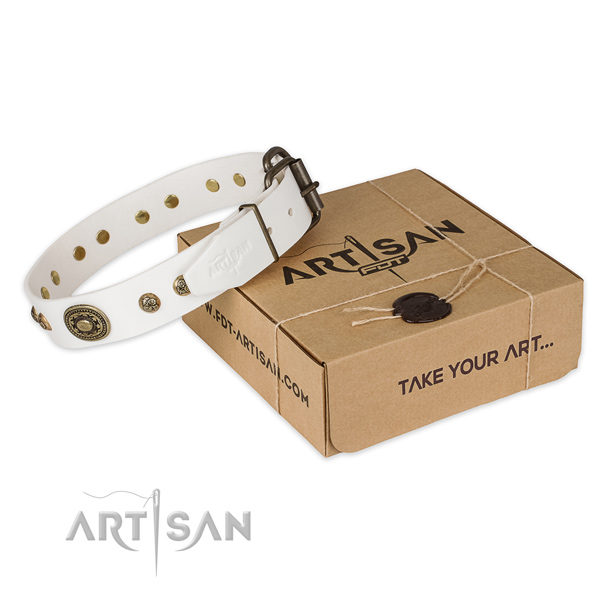 Durable hardware on leather dog collar for easy wearing