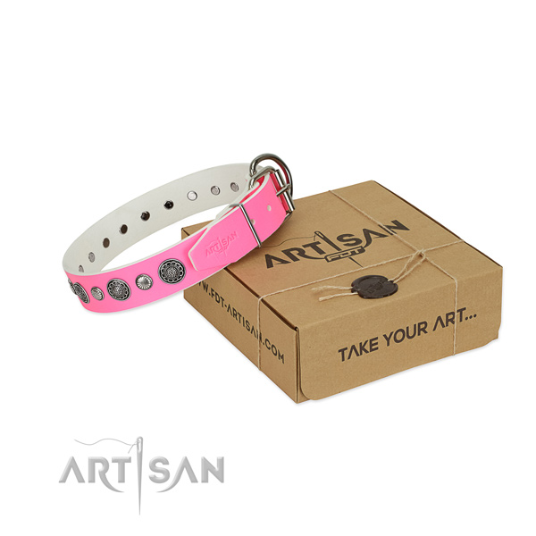 Full grain genuine leather collar with rust-proof traditional buckle for your beautiful canine