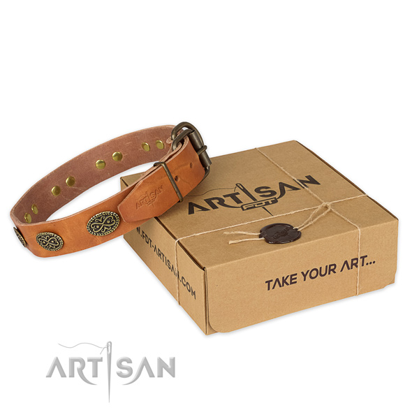Corrosion resistant hardware on full grain leather collar for your lovely four-legged friend