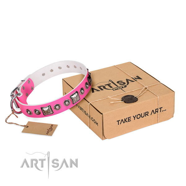 Best quality genuine leather dog collar handcrafted for fancy walking