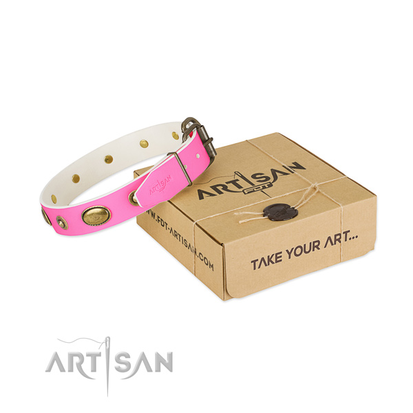 Easy adjustable genuine leather collar for your handsome doggie