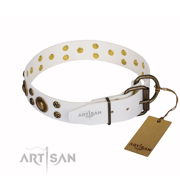 Easy wearing adorned dog collar of quality genuine leather