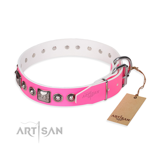 Top notch full grain genuine leather dog collar crafted for basic training
