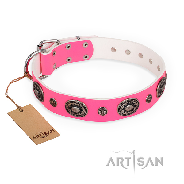 Top rate full grain natural leather dog collar handmade for stylish walking