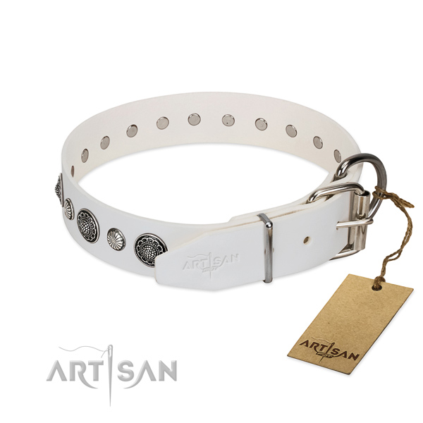 Quality full grain genuine leather dog collar with rust-proof buckle