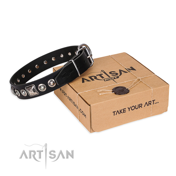 Full grain leather dog collar made of top notch material with reliable fittings