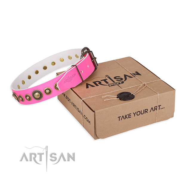 Soft to touch natural genuine leather dog collar handmade for handy use
