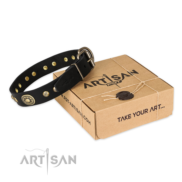 Corrosion proof buckle on full grain genuine leather dog collar for easy wearing