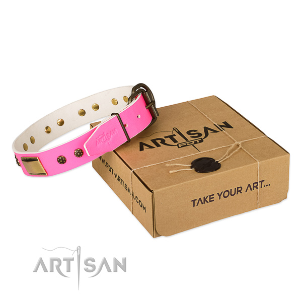 Exceptional natural genuine leather collar for your handsome pet