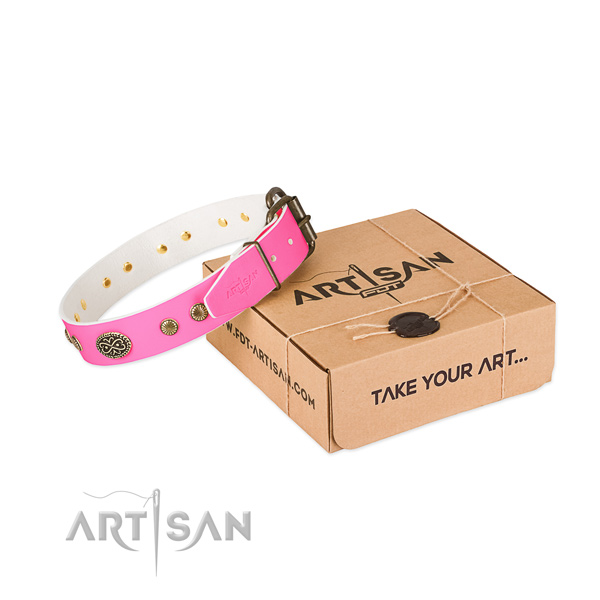 Durable fittings on full grain natural leather dog collar for your four-legged friend