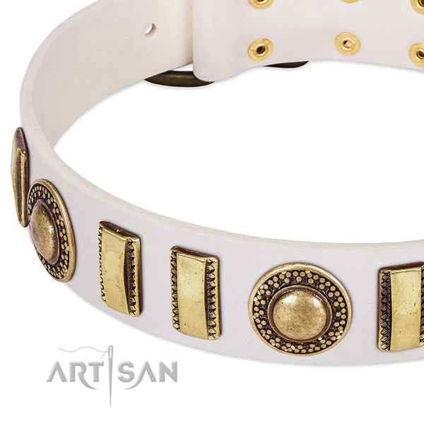 Flexible natural leather dog collar with corrosion proof buckle