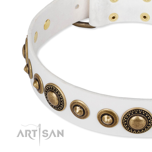Gentle to touch natural genuine leather dog collar crafted for your impressive doggie