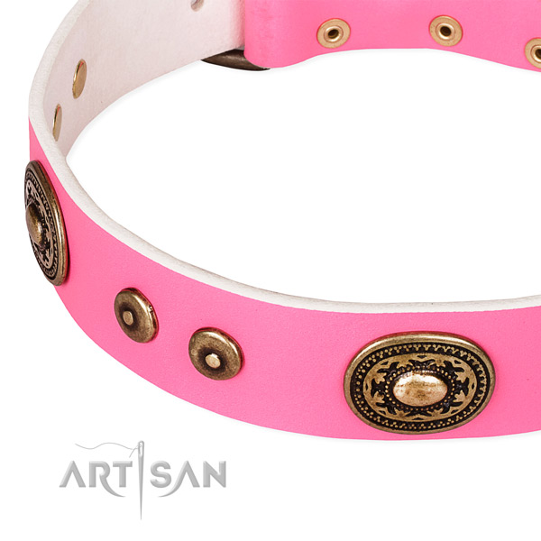 Embellished dog collar made of high quality full grain genuine leather