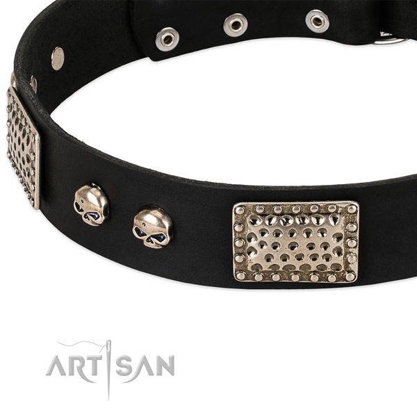 Corrosion proof D-ring on genuine leather dog collar for your dog