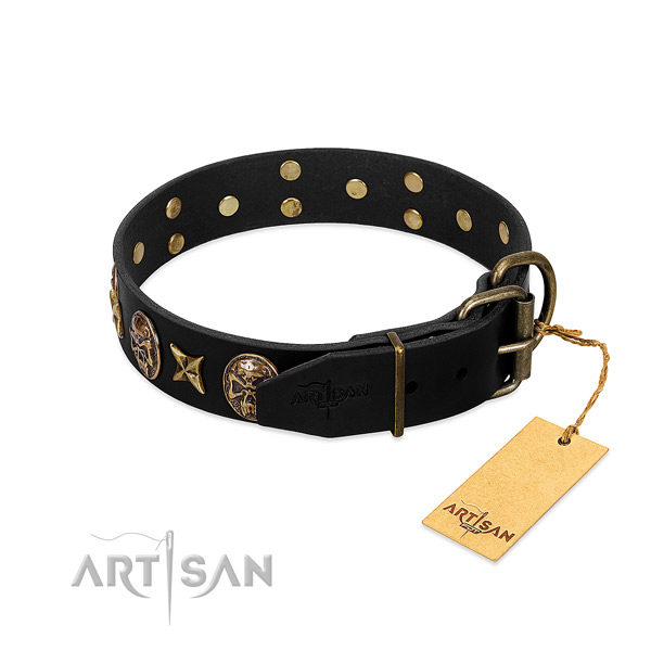 Rust-proof D-ring on leather dog collar for your dog